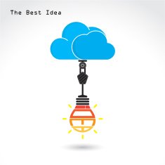 flat cloud symbol and creative bulb idea concept data storage