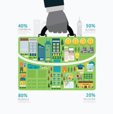 Infographic businessman hand hold business bag shape template