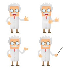 funny cartoon scientist giving presentation