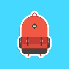 red backpack sticker with shadow