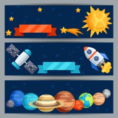 Horizontal banners with solar system and planets N2