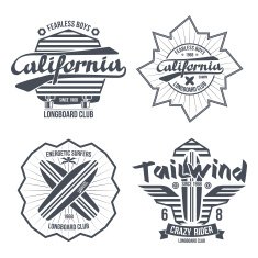 Longboard surfing retro emblem