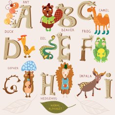 Cute animal alphabet A- i letters