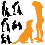 Vector silhouette of people with dog N41