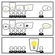 Speech Bubble Communication With Businessman In Three Box Story