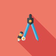 Compass Pencil flat icon with long shadow eps10 N11