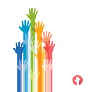 Colorful hands raised straight up