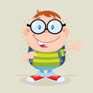 Happy Geek Boy Waving With Background N2