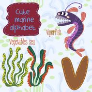 Sea very cute Alphabet marine set in vector V letter Viperfish N2