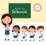 Cheerful teacher and school kids N4