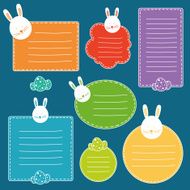 Set of tags with easter bunny head and eggs