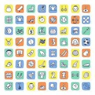 Hand drawn cute doodle sport icons set Vector illustration