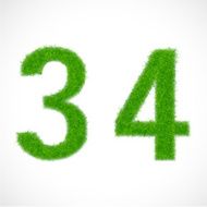 3 4 number with grass textured isolated white background vector