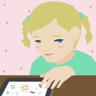 Little girl drawing on digital tablet illustration N2