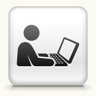 Square Button with Stick Figure and Laptop