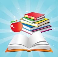 colorful books with apple