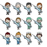 Health care workers with big syringe