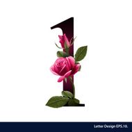 Alphabet number one with flower Vector illustration N2