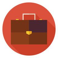 Flat Office Business Briefcase Circle Icon with Long Shadow