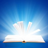 open book with light insideout on blue background