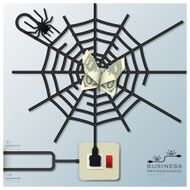 Spider Web With Money Butterfly Electric Wire Line Business Infographic