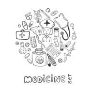 Hand drawn medicine doodle icons set Sketches healthcare and medical N2