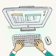 Hand on computer