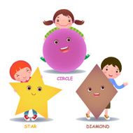 Cute little cartoon kids with basic shapes star circle diamond N2