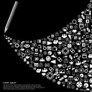 Creative splash pencil with white icons set