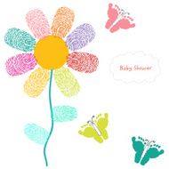 Colorful finger prints flower and foot butterfly card N2
