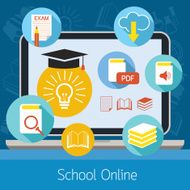 Laptop with Icons School Online E-Learning Concept N2