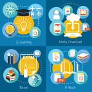 School Online E-Learning E-Book Exam Icons and Concept