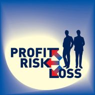 Businessmen with text Profit Risk and Loss