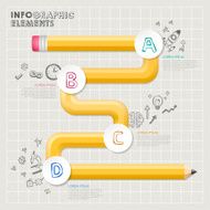 creative template infographic with yellow curved pencil flow cha