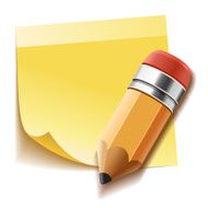 Realistic yellow stick note and pencil