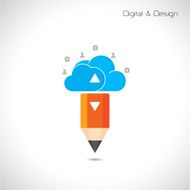 Creative pencil and cloud symbol Flat design style digital concept