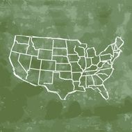 USA map sketched on green chalkboard background N2