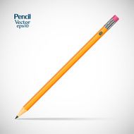 Wooden detailed sharpened of realistic pencil with eraser yellow isolated
