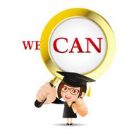 Graduate student Woman We can and magnifying glass