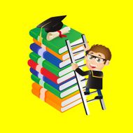 Education - Graduate student climbing on ladder to reach graduate cap