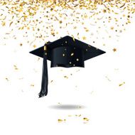 graduate cap and confetti