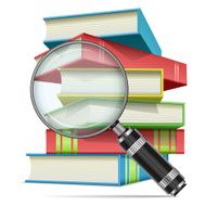 Magnifying glass and books