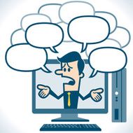Worried businessman with a pc