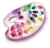 Watercolor drawing of palette on white background