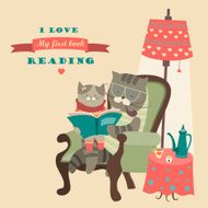 Cat and kitten reading book N2