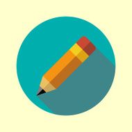 Pencil with attached eraser icon Flat long shadow design