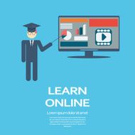 Online learning education infographic template with electronic technology devices and N5