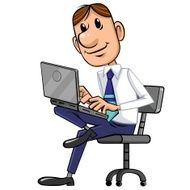 Businessman uses laptop