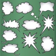 Thought and speech bubbles on a green chalkboard