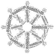 Symbol of Buddhism religion Word cloud illustration